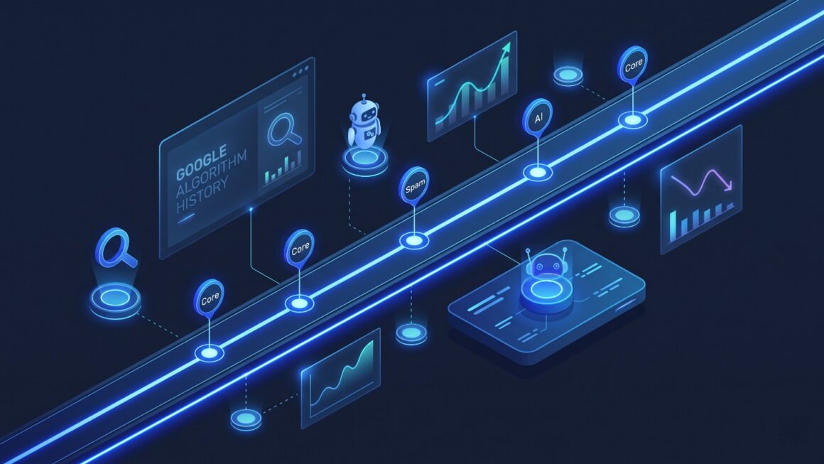 Complete Google search algorithm update history and ranking systems timeline illustration
