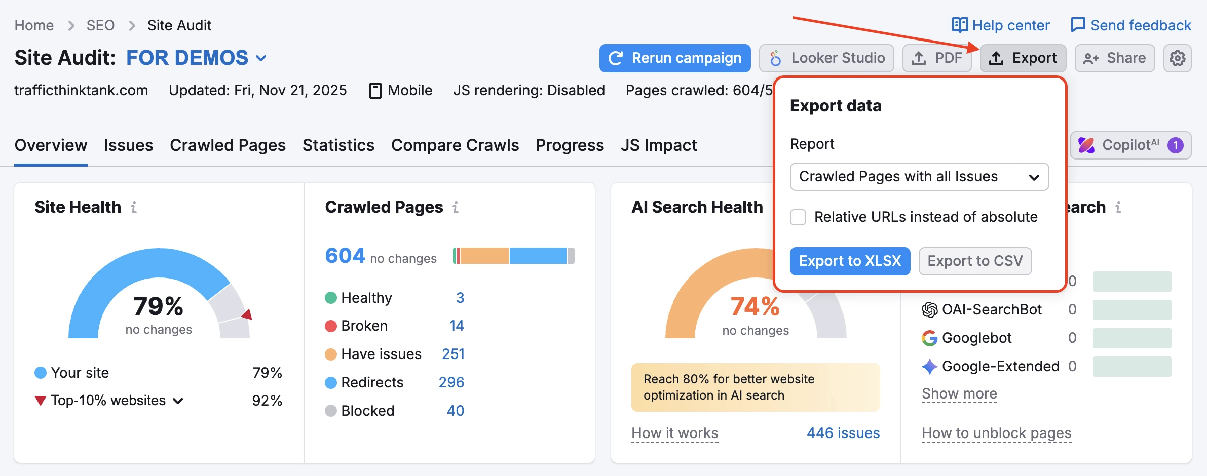 Site Audit and Technical SEO semrush